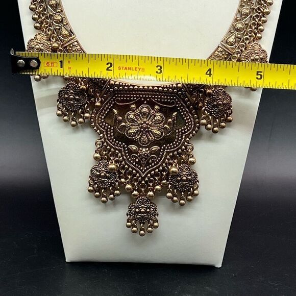 Middle Eastern Necklace Ornate Engravings Statement Collar Ethnic Gold Tone - Picture 5 of 9